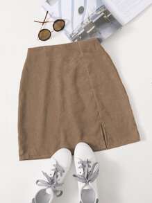 SHEIN Unity Corduroy High-Rise Split Skirt