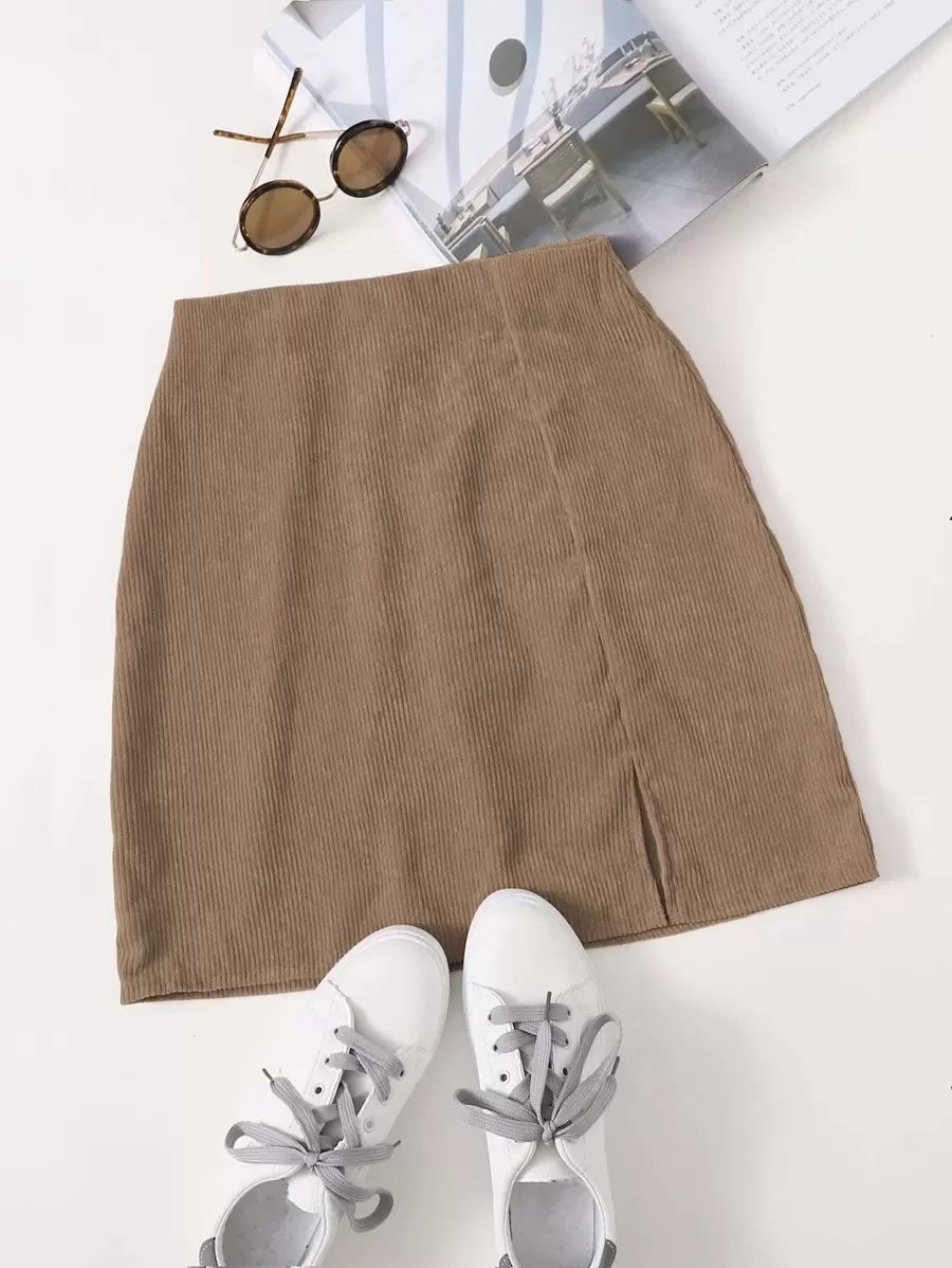 SHEIN Unity Corduroy High-Rise Split Skirt