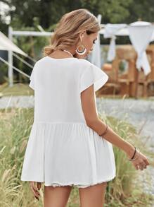 Breezaya 紐扣荷葉邊下擺上衣 - 白色 - 查看 2