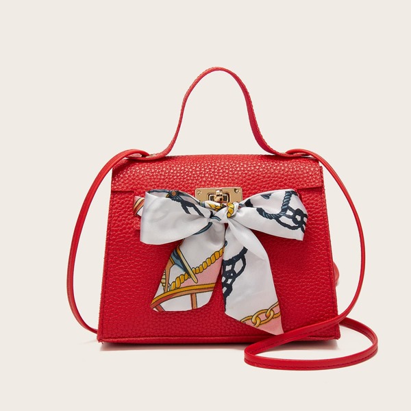

Twilly Scarf Decor Turn-Lock Satchel Bag, Red
