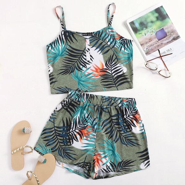 

Tropical Print Cami Top & Shorts Set, Multicolor