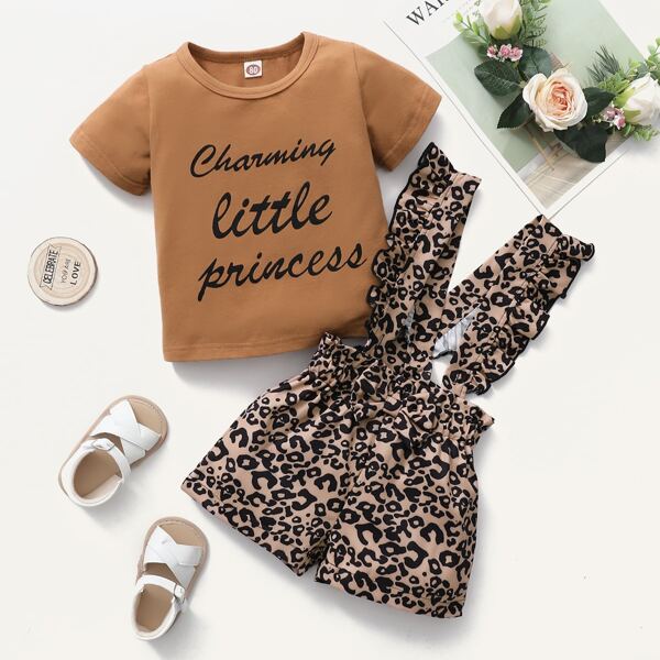 

Baby Girl Slogan Graphic Tee & Bow Ruffle Pinafore Skirt, Multicolor
