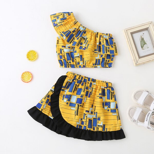 

Baby Girl One Shoulder Top & Wrap Skirt, Multicolor