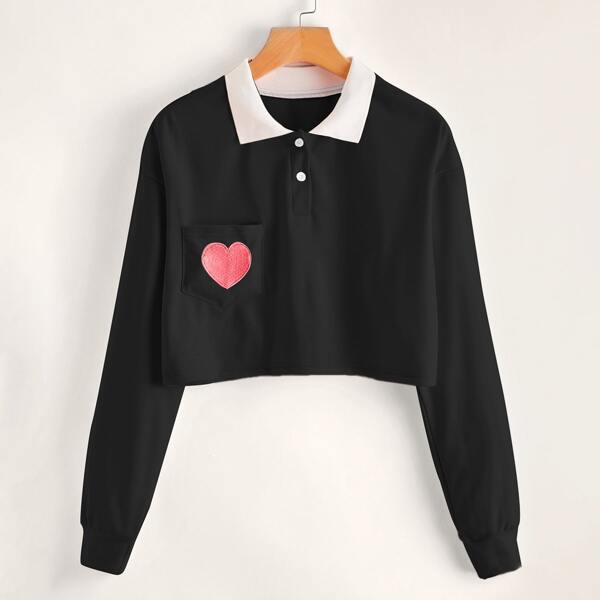 

Plus Heart Embroidered Polo Tee, Black