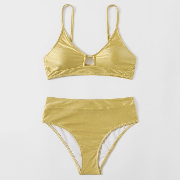 

Metallic High Waisted Bikini Swimsuit, Gold