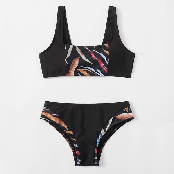 

Leaf Print Bikini Swimsuit, Multicolor
