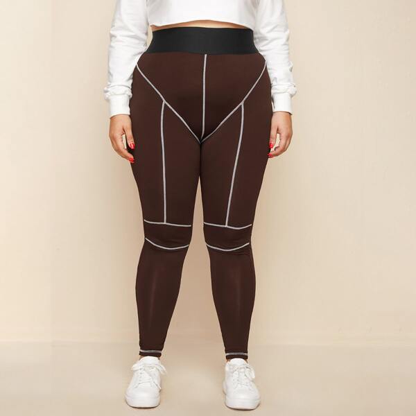 

Plus Wide Waistband Whip Stitch Leggings, Chocolate brown