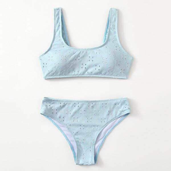 

Schiffy Detail High Waist Bikini Swimsuit, Baby blue