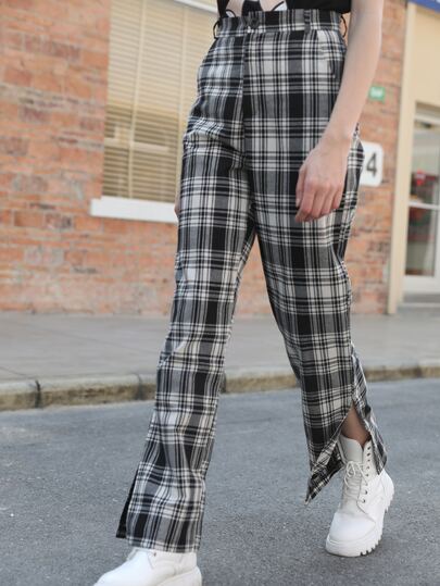 Plaid Split Pants