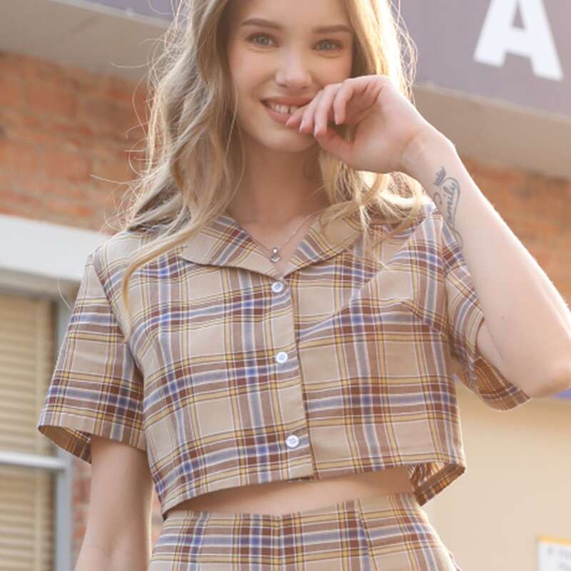 

Plaid Crop Shirt, Khaki