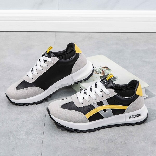 

Lace Up Front Color Block Sneakers, Grey