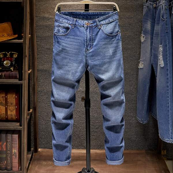 

Men Washed Button Fly Jeans, Medium wash