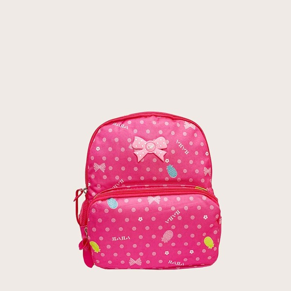 

Girls Bow Decor Pocket Front Backpack, Pink