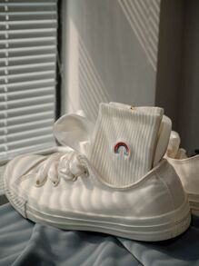 Calcetines De Tripulación Con Bordado Arcoiris - Blanco - Ver 2