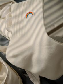 Calcetines De Tripulación Con Bordado Arcoiris - Blanco - Ver 4