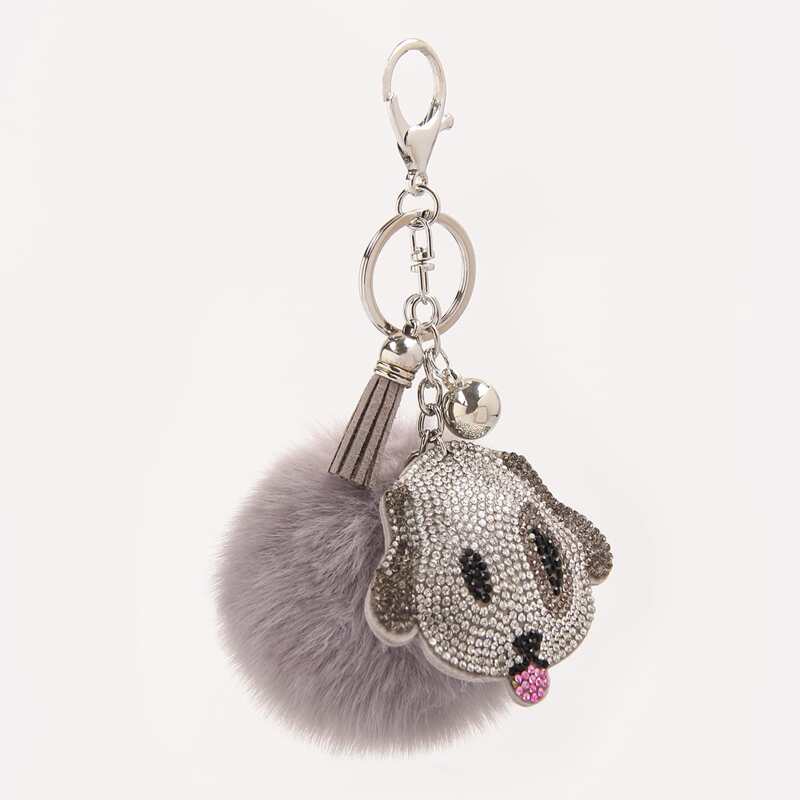 

Pom-pom Pendant Keychain, Grey