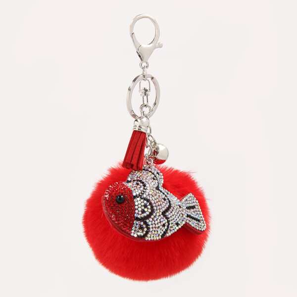 

Pom-pom Pendant Keychain, Red