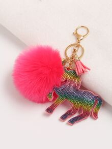Llavero con pompón - Rosa Fucsia - Ver 2