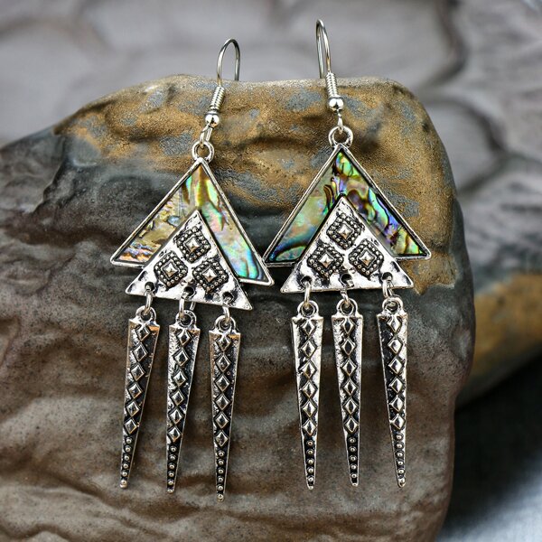 

Geometric Tassel Charm Drop Earrings, Antique silver