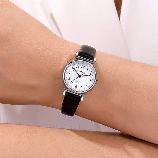 

1pc Simple Round Pointer Quartz Watch