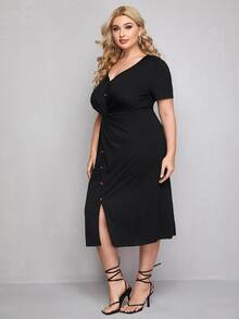 Vestido ajustado de cintura girante de canalé - Negro - Ver 5