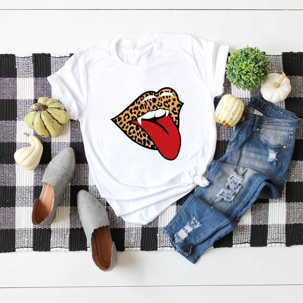 

Cheetah And Mouth Graphic Tee, White