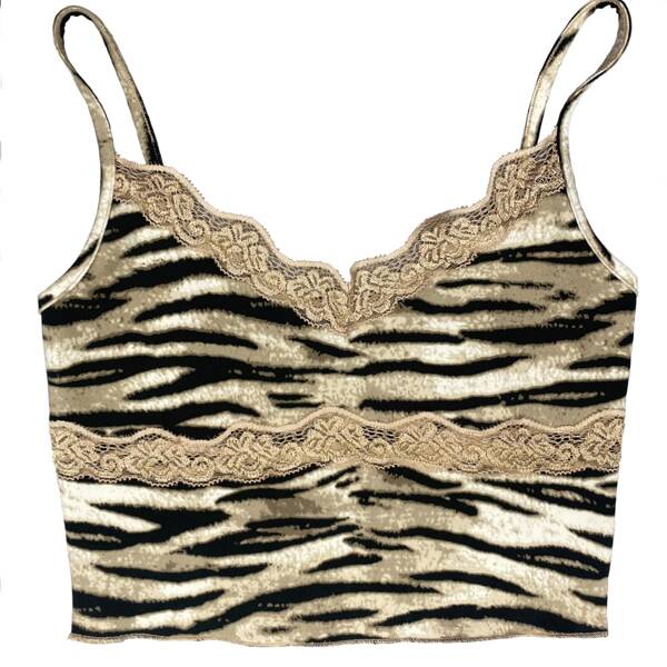 

Lace Trim Tiger Pattern Print Cami Top, Multicolor