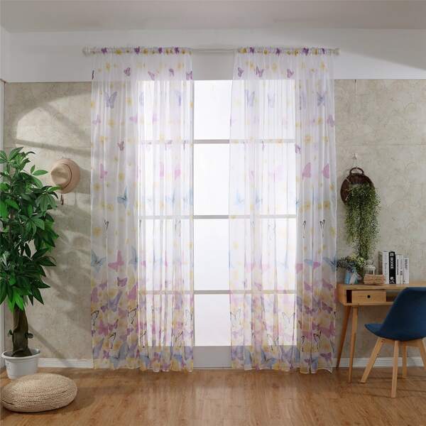 

Butterfly Print Single Panel Curtain, Multicolor