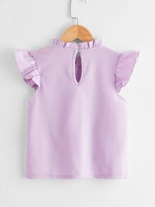 SHEIN Girls Frill Neck Ruffle Armhole Pearls Beaded Top - Lilac Purple - View 2