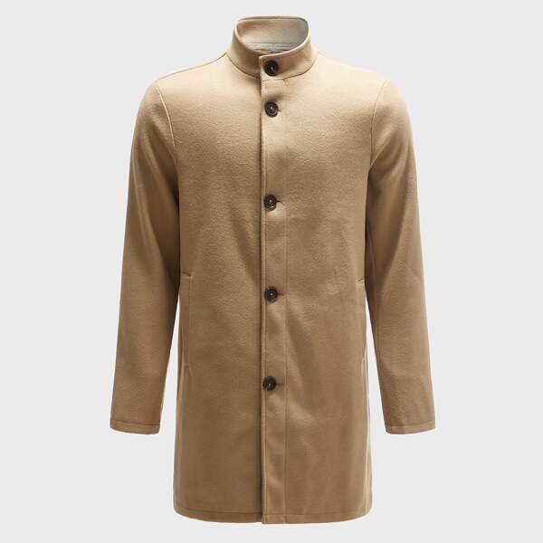 

Men Button Front Overcoat, Camel