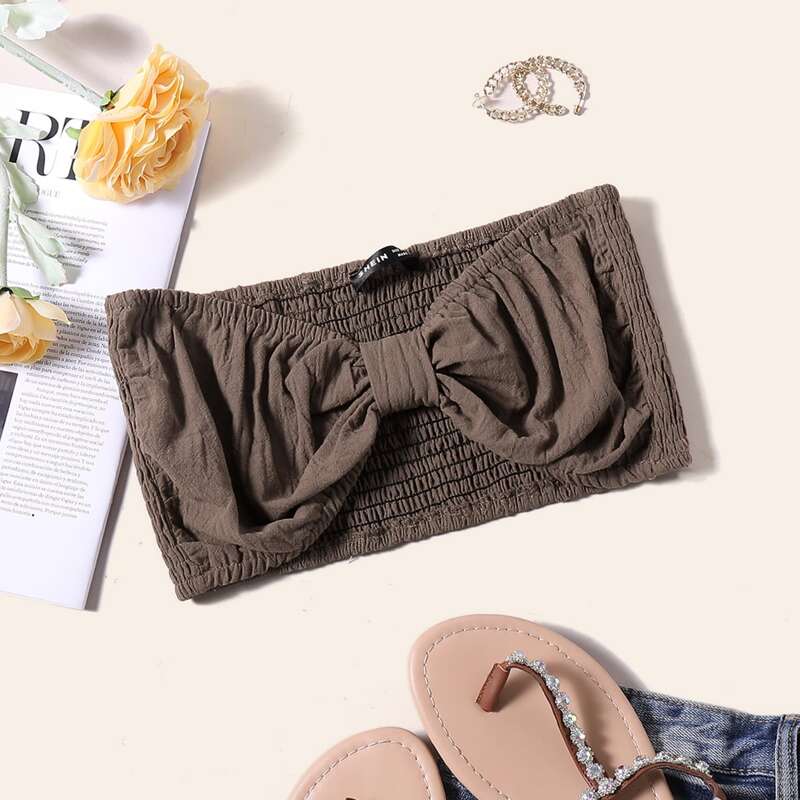 

Ruched Front Shirred Tube Top, Mocha brown