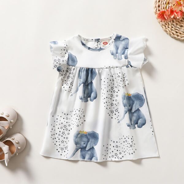 

Baby Girl Cartoon And Galaxy Print Smock Dress, Multicolor