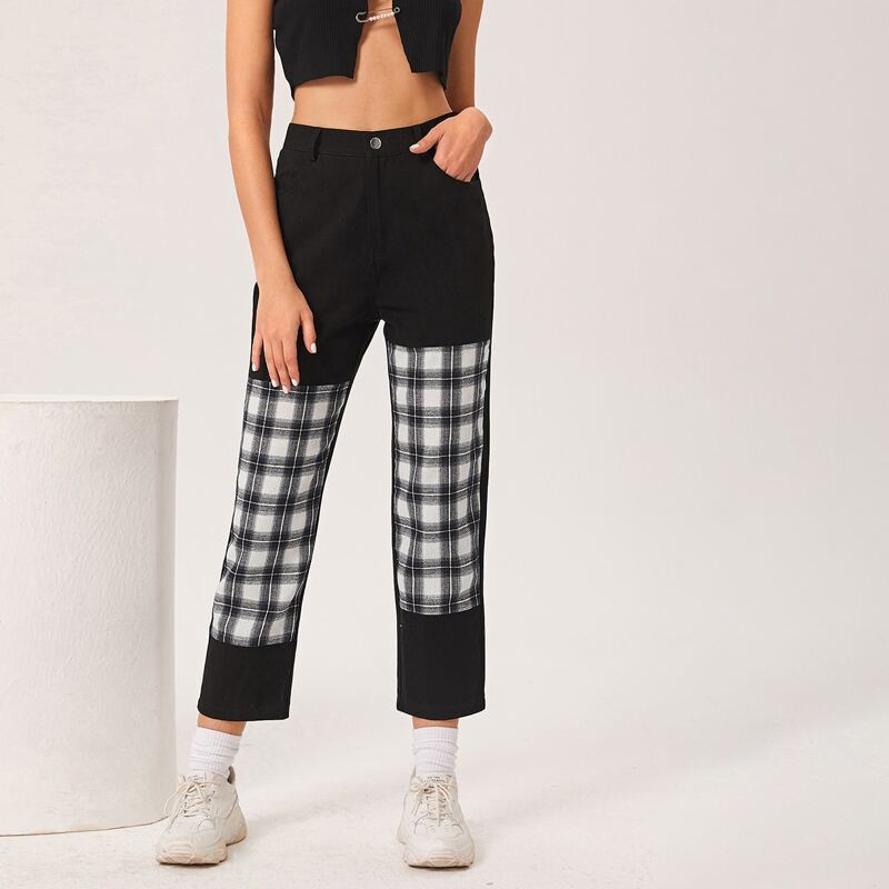 

Tartan Pocket Zipper Fly Pants, Black