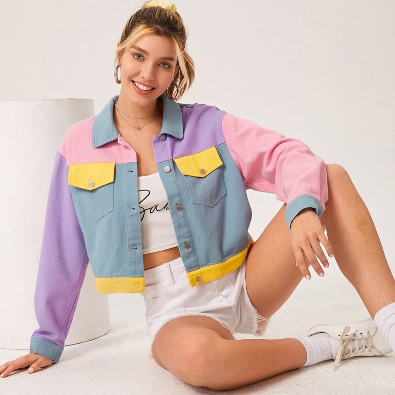 

Colorblock Flap Pocket Shacket, Multicolor