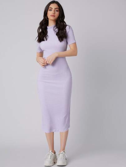 Mulvari Mock Neck Slit Back Bodycon Dress