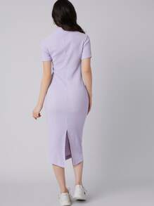 Mulvari Mock Neck Slit Back Bodycon Dress - Lilac Purple - View 2