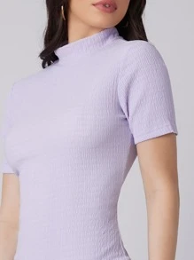 Mulvari Mock Neck Slit Back Bodycon Dress - Lilac Purple - View 4