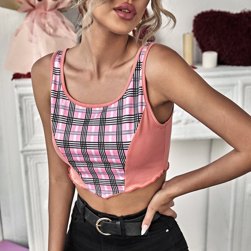

Plaid Lettuce Crop Tank Top, Multicolor
