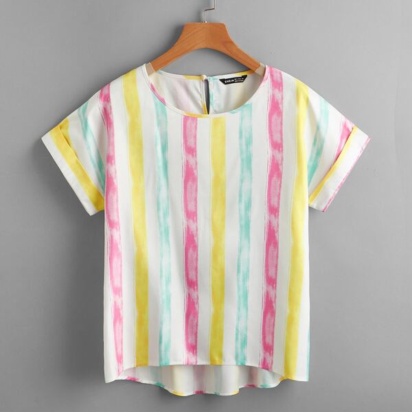 

Striped Dip Hem Blouse, Multicolor