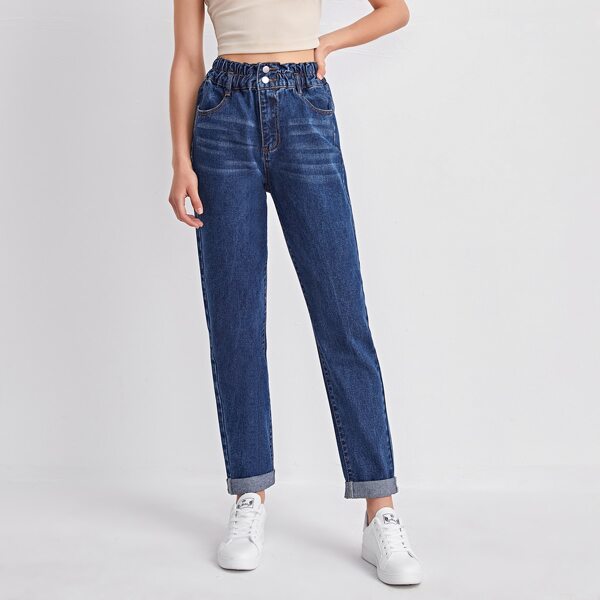 

High-Waisted Paperbag Waist Jeans, Dark wash