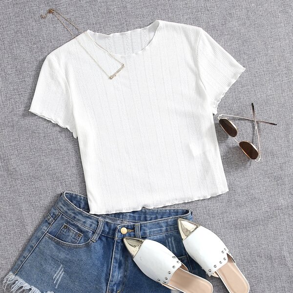 

Solid Lettuce Trim Crop Tee, White