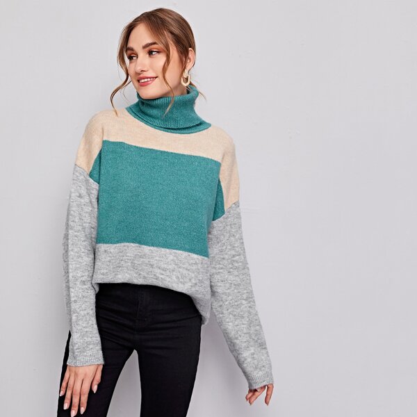 

Color Block Drop Shoulder Sweater, Multicolor