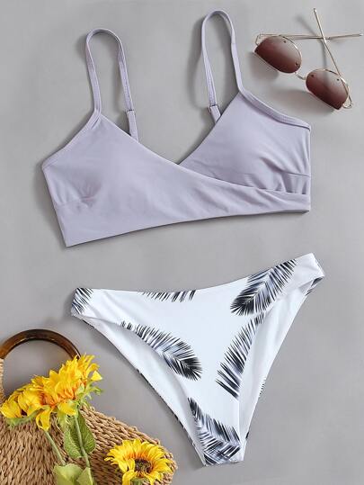 Leaf Print Mismatched Bikini Swimsuit