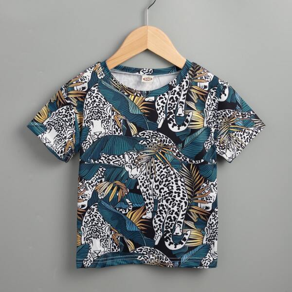 

Toddler Boys Tropical And Leopard Tee, Multicolor