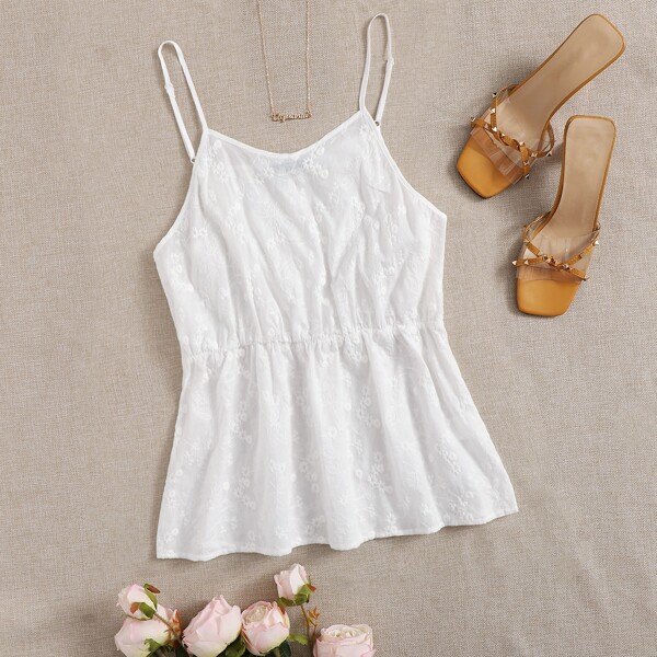 

Plus Solid Ruffle Hem Cami Top, White