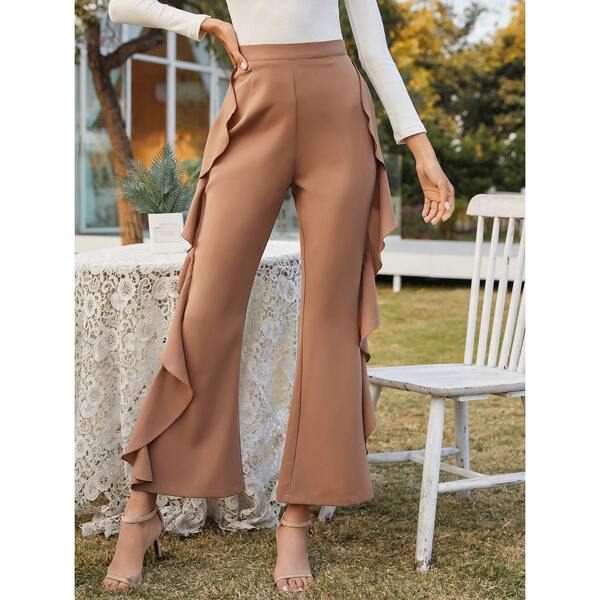 

Ruffle Trimed Flare-leg Pants, Khaki