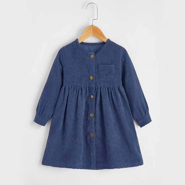 

Toddler Girls Corduroy Button Front Dress, Navy blue