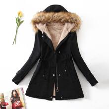 Teddy Lined Drawstring Parka Coat