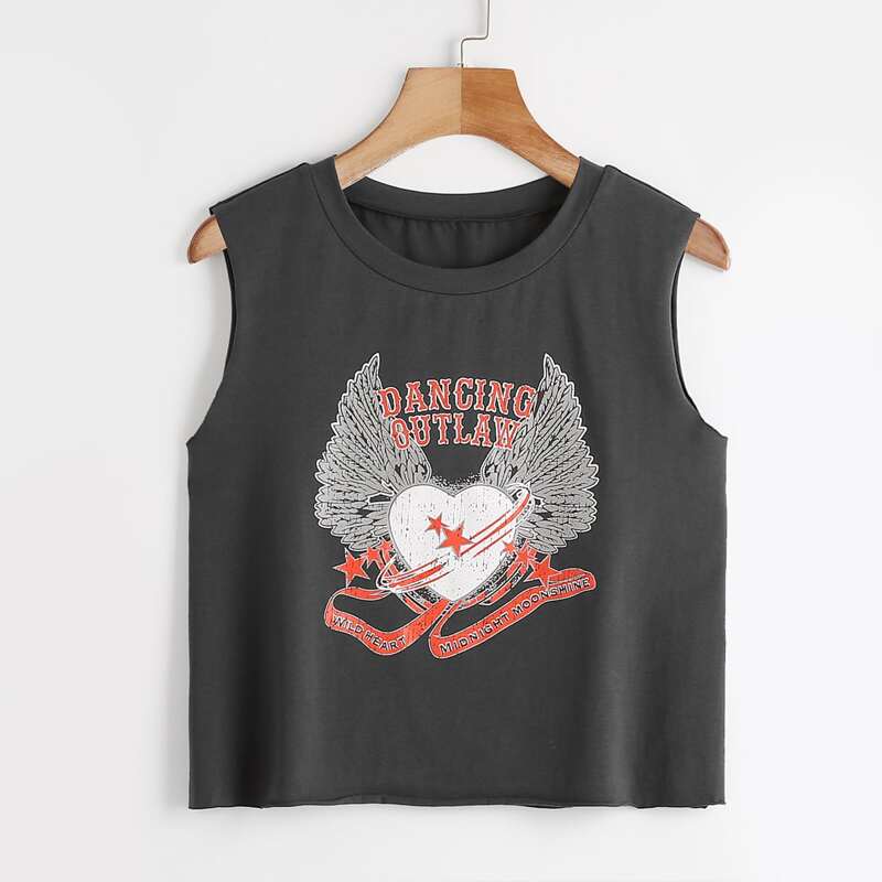 

Heart And Letter Graphic Tank Top, Dark grey