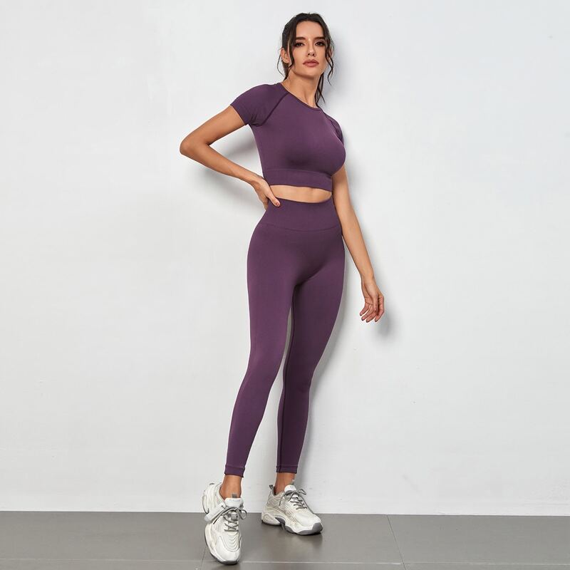 

Solid Raglan Sleeve Sports Set, Violet purple